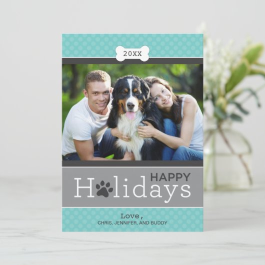 Modern Aqua Blue Puppy Dog Theme Prettige feestdag Feestdagenkaart (Staand voorkant)