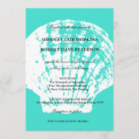 Modern Aqua Blue Seashell Wedding Invitations