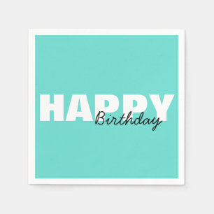 Modern Aqua Blue Typografie Happy Birthday Party Servet