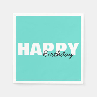 Modern Aqua Blue Typografie Happy Birthday Party Servet