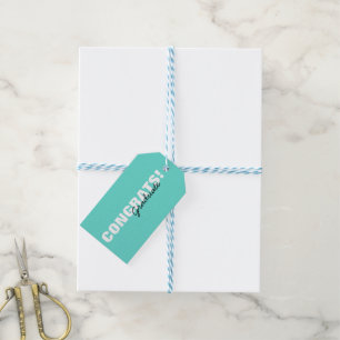 Modern Aqua Blue Typography Congrats Afstuderen Cadeaulabel