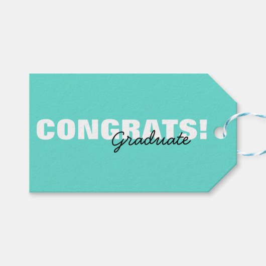 Modern Aqua Blue Typography Congrats Afstuderen Cadeaulabel (Voorkant (Horizontaal))