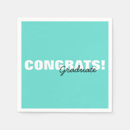 Modern Aqua Blue Typography Congrats Afstuderen Servet