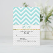 Modern Aqua Chevron Bruiloft RSVP Kaart (Staand voorkant)