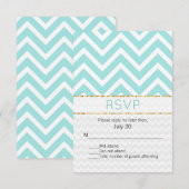 Modern Aqua Chevron Bruiloft RSVP Kaart (Voorkant / Achterkant)