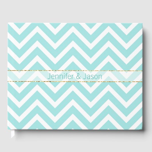 Modern Aqua Chevron Wedding Guest Book Gastenboek (Voorkant)