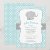 Modern Aqua en Grey Elephant Boy Baby shower Kaart (Voorkant / Achterkant)