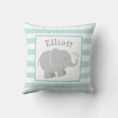 Modern Aqua en Grey Elephant Custom Monogram Kussen (Achterkant)