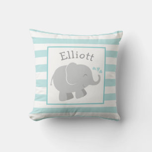 Modern Aqua en Grey Elephant Custom Monogram Kussen