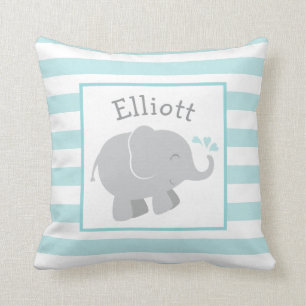 Modern Aqua en Grey Elephant Custom Monogram Kussen