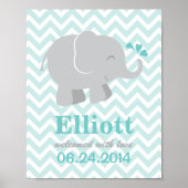 Modern Aqua en Grey Elephant Custom Monogram Poster (Voorkant)