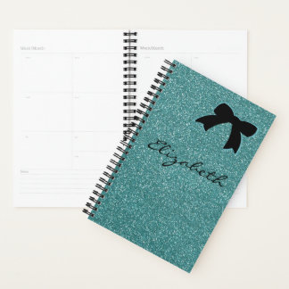 Modern Aqua Glitter Girly Personalized Planner