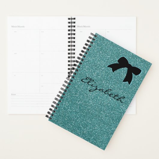 Modern Aqua Glitter Girly Personalized Planner (Display)