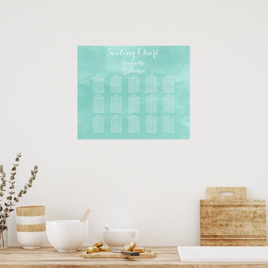 Modern aqua green waterverf table seining chart poster (Keuken)