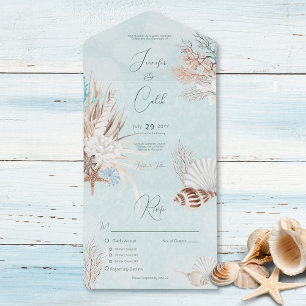 Modern Aqua Ocean & Shells Diner All In One Uitnodiging