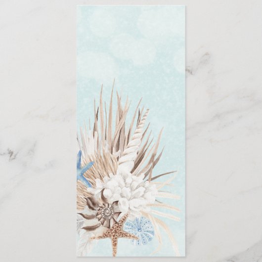 Modern Aqua Ocean & Shells Wedding Menu (Achterkant)