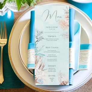 Modern Aqua Ocean & Shells Wedding Menu