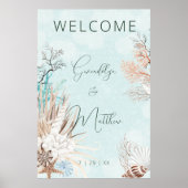 Modern Aqua Ocean & Shells Wedding Poster (Voorkant)