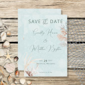 Modern Aqua Ocean & Shells Wedding Save The Date