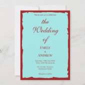 Modern Aqua Teal & Deep Red Wedding Invitation (Devant)