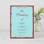 Modern Aqua Teal & Deep Red Wedding Invitation (Debout devant)