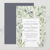 Modern aquarel olijftak bladwerk saliegroen aankondiging (Voorkant / Achterkant)