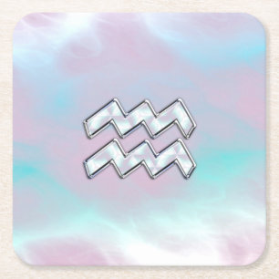 Modern Aquarius Sign on Moeder Pearl Style Vierkante Kartonnen Onderzetter