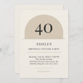 Modern Arch 40th Birthday Dinner Party Invitation (Devant / Derrière)