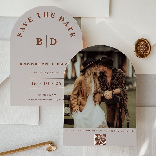 Modern Arch Beige Wedding Save The Date Kaart