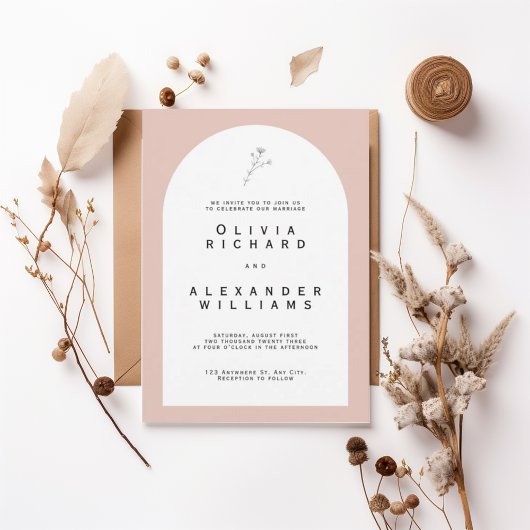 Modern Arch Blush Minimalist Wedding Invitation