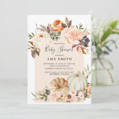 Modern Arch Boho Floral Pumpkin Baby shower  Kaart (Staand voorkant)