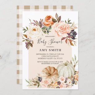 Modern Arch Boho Floral Pumpkin Baby shower  Kaart