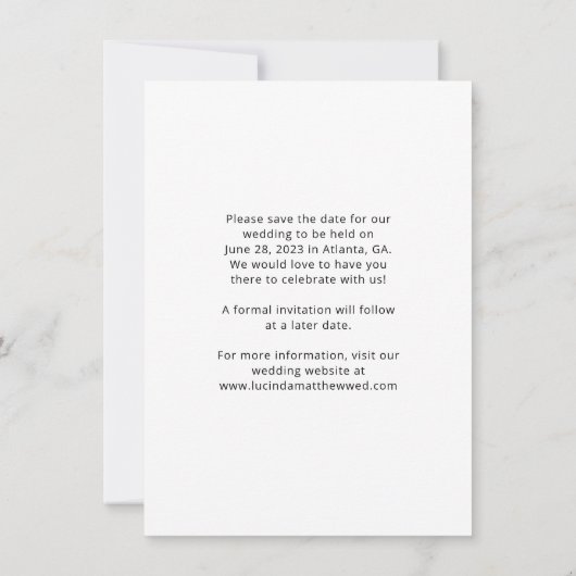 Modern Arch Boho Wedding Save the Date (Achterkant)