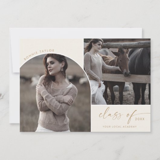 Modern Arch Cream Class of 2024 3 Foto Afstuderen Aankondiging (Voorkant)