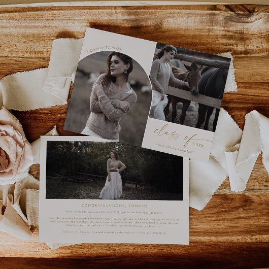 Modern Arch Cream Class of 2024 3 Foto Afstuderen Aankondiging