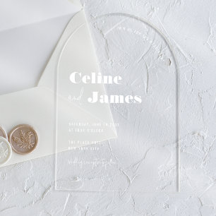 Modern Arch Custom White Overlay Clear Wedding Acryl Uitnodigingen