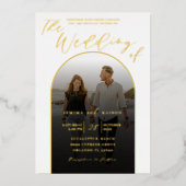 Modern Arch Gold Foil Script & Photo Wedding Folie Uitnodiging (Voorkant)