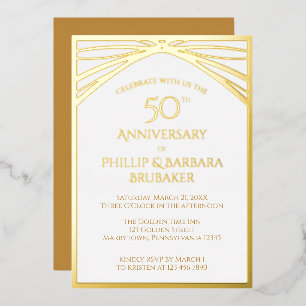 Modern Arch Golden 50th Wedding Jubileum Party Folie Uitnodiging