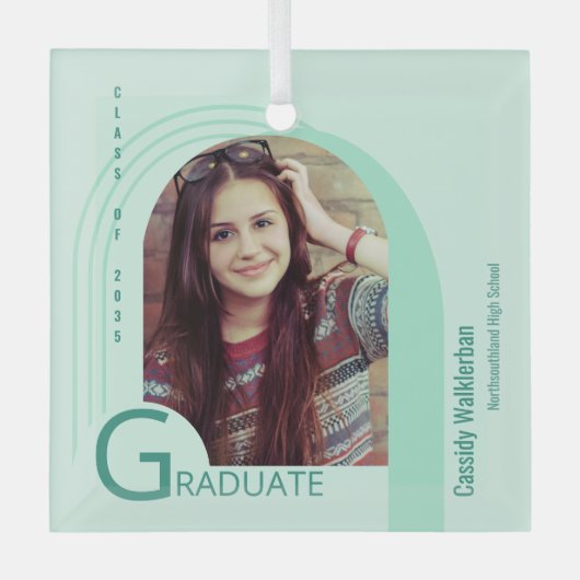 Modern Arch Green Photo Afstuderen Glas Ornament (Voorkant)