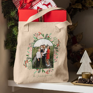 Modern Arch Lijst Floral Christmas Foto Tote Bag
