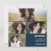 Modern arch navy blue 5 photos graduation kaart (Achterkant)