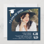 Modern arch navy blue 5 photos graduation kaart (Voorkant)