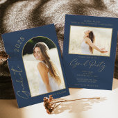 Modern Arch Navy Blue Graduation Party Kaart