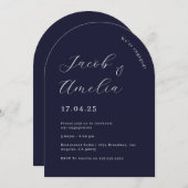 Modern Arch Navy Engagement Party Kaart (Voorkant / Achterkant)