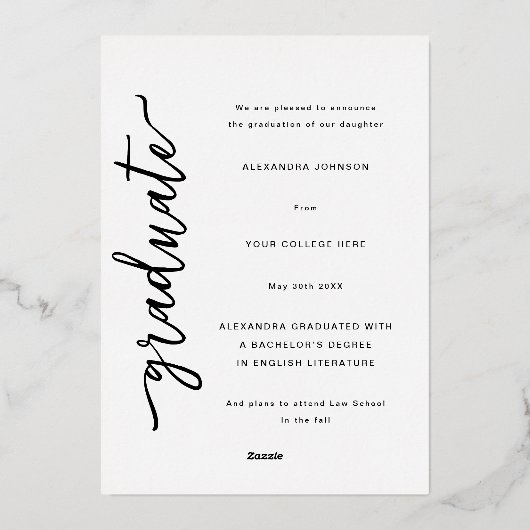 Modern Arch Photo Elegant Gold Script Afstuderen Folie Uitnodiging (Achterkant)