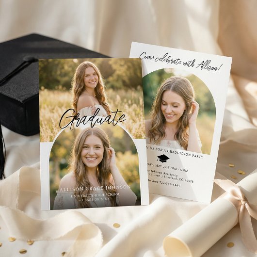 Modern Arch Photo Graduation Party Invitation