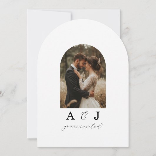 Modern Arch Photo Minimal Script Wedding Kaart (Achterkant)