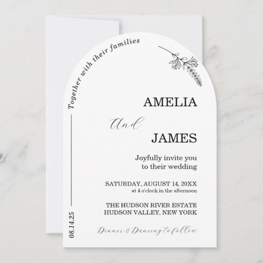 Modern Arch Photo Minimal Script Wedding Kaart (Voorkant)