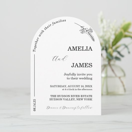 Modern Arch Photo Minimal Script Wedding Kaart (Staand voorkant)