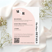 Modern Arch Pink Monogram Wedding Details Kaart